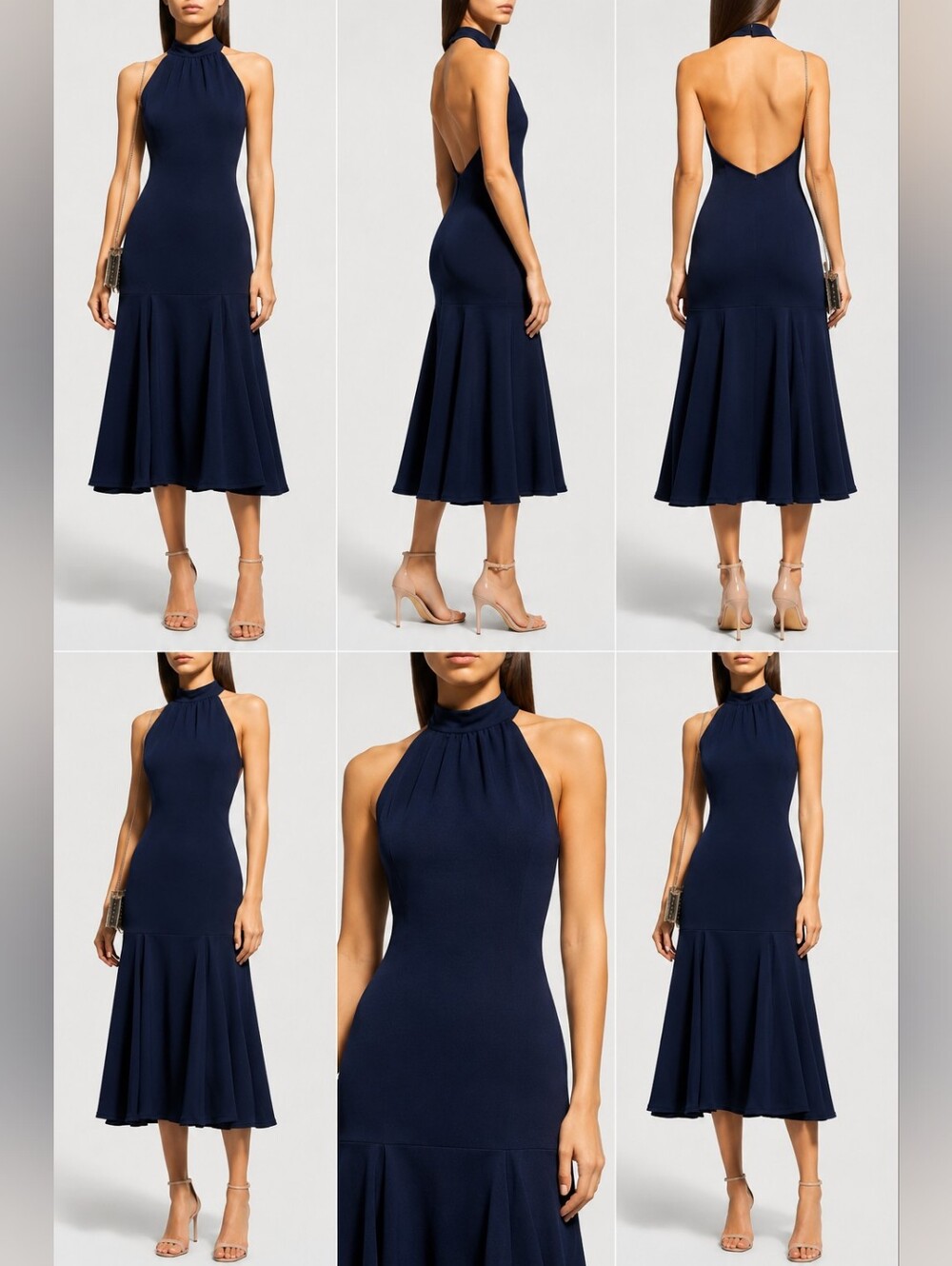 Elegant Halter Neck Dress in Navy Blue
